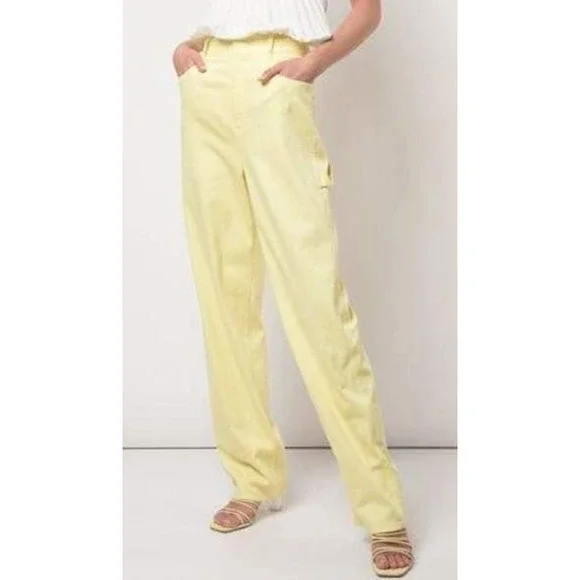 New Tibi Yellow Carpenter High Rise Straight Jeans Womens 31 Citrus Relaxed